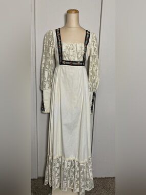 Vintage Gunne Sax Floral Cotton Voile Lace Corset Dress 70s Medium Size 13 Bride